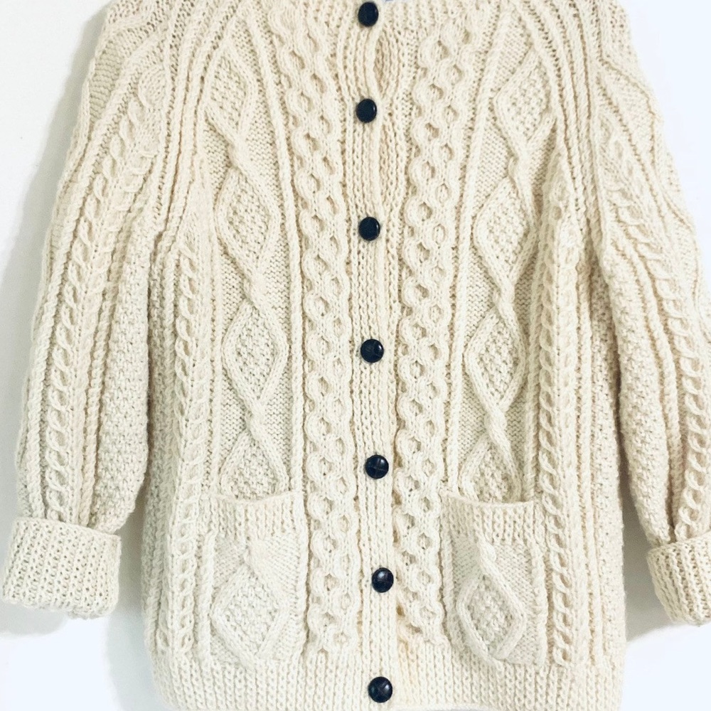 Vintage handmade Irish Wool Cardigan Sweater M L